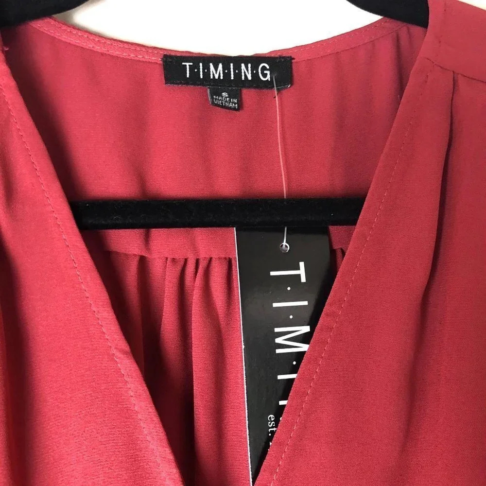 TIMING | Red Wrap V-neck Blouse - Picture 4 of 6